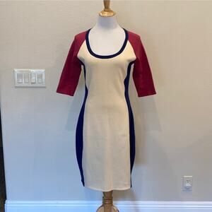 Mantu Color Block  Bodycon Dress Short Sleeves  Italy Size 46 (Large)